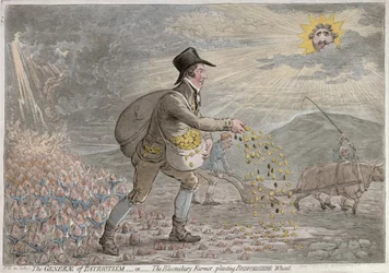 Die Generäle des Patriotismus, oder Der Bloomsbury-Bauer pflanzt Bedfordshire-Weizen, veröffentlicht von Hannah Humphrey im Jahr 1796