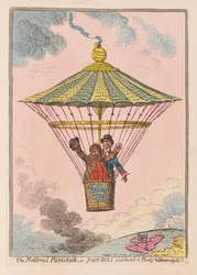 Der nationale Fallschirm oder John Bull geführt zu Wohlstand und Emanzipation, veröffentlicht 1802 (handkolorierte Gravur)