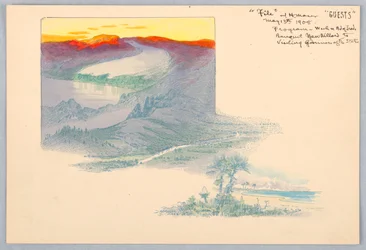 Drei Landschaften, gedruckter Entwurf für das Design für das Washington Board of Trade Dinner, 13. Mai 1908
