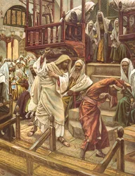 Jesus heilt einen von einem Dämon besessenen Mann in der Synagoge, Illustration für „La Vie de notre Seigneur Jésus-Christ“, veröffentlicht in Tours 1896