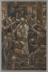 Misshandlungen im Haus des Kaiphas, Illustration aus Das Leben unseres Herrn Jesus Christus, 1886-94
