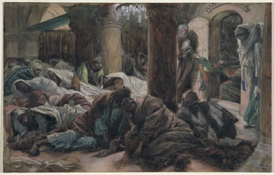 Maria Magdalena läuft und erzählt den Jüngern, dass der Leib Christi nicht mehr im Grab ist, Illustration für Das Leben Christi, ca. 1886-94
