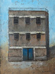 Rustikales Gebäude blaue Tür