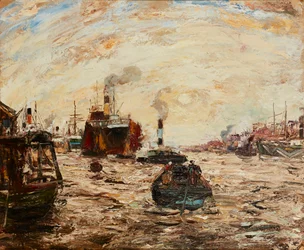 Die westliche Sonne, River Clyde (Öl auf Holz)