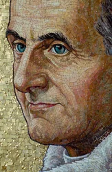 Ein Mosaikporträt von Papst Paul VI. (1963-1978) schmückt eine Wand der Basilika von Rom