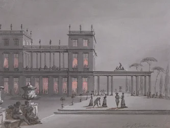 Ein italienisches Fest: Figuren auf der Terrasse eines Palazzo