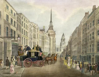 Der Cambridge Coach verlässt den Belle Sauvage Yard, Ludgate Hill