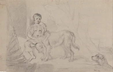 Ein kleiner Junge mit Hunden