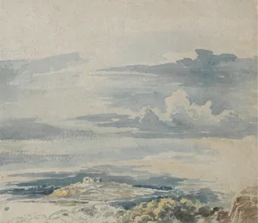 Landschaft mit einer Burg auf einem Hügel