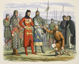 Gavestons Kopf wird dem Earl of Lancaster gezeigt, aus A Chronicle of England BC 55 to AD 1485, veröffentlicht in London
