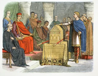 Harold II schwört Treue zu Herzog Wilhelm von der Normandie, 1064 1864