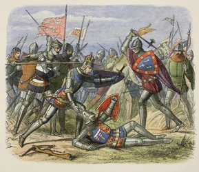 Heinrich V wird auf dem Schlachtfeld vom Herzog von Alençon angegriffen, aus 