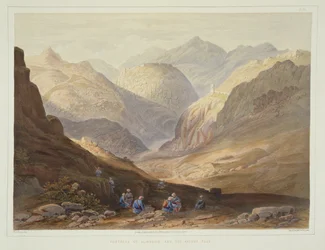 Festung von Alimusjid und der Khybur-Pass, Tafel 13 aus Scenery, Inhabitants and Costumes of Afghanistan, graviert von W.L. Walton, 1848
