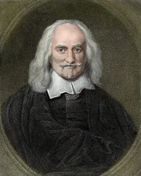 Porträt von Thomas Hobbes (1588-1679) englischer Philosoph. Farbgravur aus dem 19. Jahrhundert