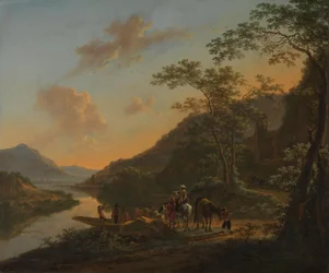 Italienische Landschaft mit Fähre