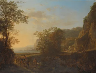 Italienische Landschaft mit Blick auf einen Hafen