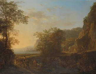 Italienische Landschaft mit Blick auf einen Hafen