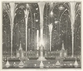 Feuerwerk in Den Haag zur Feier des Aachener Friedens, 1749