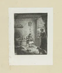 Interieur mit lesendem Mann