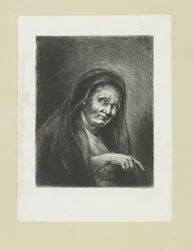 Weisende alte Frau