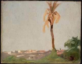 Grab eines Heiligen - Landschaft mit Palme. Von der Reise nach Indien