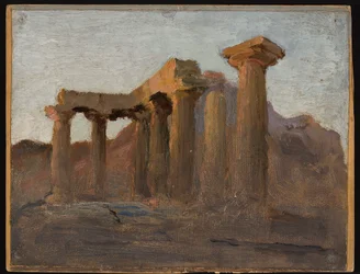 Apollontempel in Korinth bei Sonnenaufgang. Von einer Reise nach Griechenland