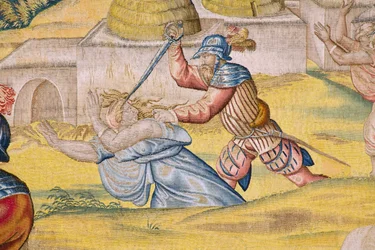 Serie Die Eroberung von Tunis: Die Einnahme von Tunis (De inname van Tunis). Zeichner Jan Cornelisz Vermeyen. Atelier Willem de Pannemaker, Brüssel. Ca. 1545. (Detail)