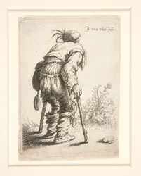 Ein Bettler mit zwei Krücken