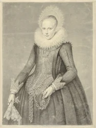 Porträt einer Frau mit Handschuhen und Kette mit Bezoarsteinhalter (?)