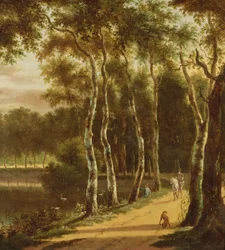 Eine Birkenallee an einem Fluss