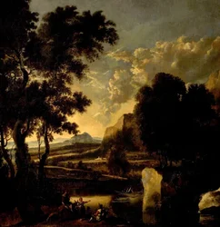 Landschaft mit Figuren im Vordergrund