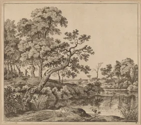 Landschaft mit einem sich biegenden Baum