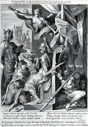 Merkur und Minerva bewaffnen einen Helden mit einer Stierhaut und einem Lorbeerkranz, 1604