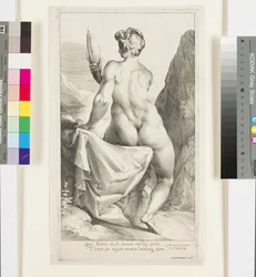 Klugheit, die sich in einem Spiegel betrachtet (Gravur)