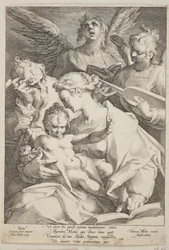 Die Heilige Familie von Engeln begleitet