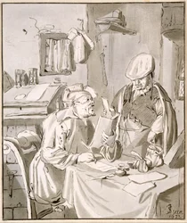 Zwei Männer diskutieren über Geld in einem Büro, 1672, kopiert von Cornelis Ploos van Amstel oder Christian Josi