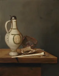 Stillleben mit Steinzeugkrug und Pfeife, Mitte der 1650er Jahre