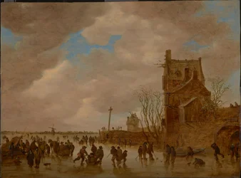 Eisvergnügen vor einem Brückenturm, 1655