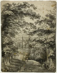 Blick auf die Stadt von der Straße auf dem Hügel