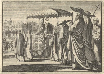 Christian IV., König von Dänemark, als Papst verkleidet, imitiert mit seinen Höflingen eine Prozession, 1596