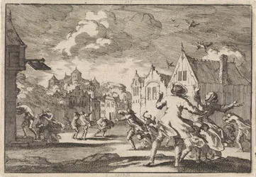 Dorfbewohner bei Schloss Luchow in Lüneburg werden von einem Wirbelsturm überrascht, bei dem die Vögel tot vom Himmel fallen, 1671