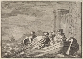 König Jakob II. flieht bei Nacht in einem Ruderboot, 1688