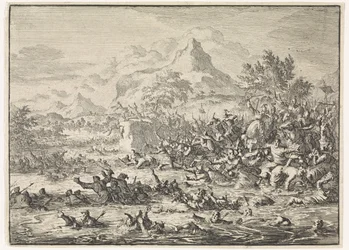 Placidus besiegt die Juden am Jordan und treibt sie in den Fluss
