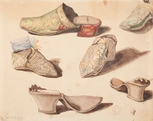 Kostümstudien - Sechs Schuhe, gezeichnet während der Öffnung der Gräber in der Kirche der Karmelitenpatres in Wiśnicz