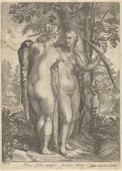 Diana und eine Nymphe vor einem Baum