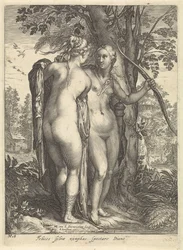 Diana und eine Nymphe vor einem Baum