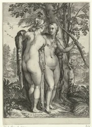 Diana und eine Nymphe vor einem Baum