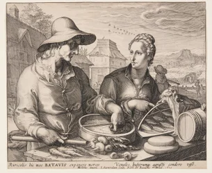 Bauer und seine Frau auf dem Markt