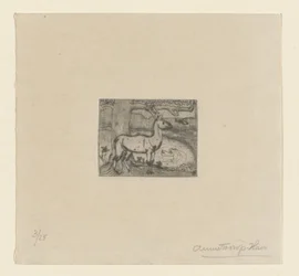 Hirsch bei einem Baum vor einem Teich