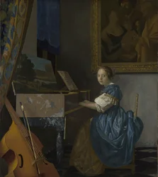 Junge Frau am Virginal sitzend, um 1670